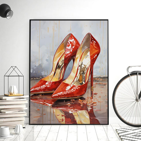 IPISSOI 5D Diamond Painting Kits by Number for Adults Red High Heel Shoes Art, Diamond Art Diamond Painting Full Round Drill Crystal Rhinestone Em...