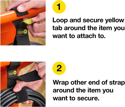 Twin-Straps by Wrap-It Storage - 16" (6-Pack) - Hook and Loop Hanging Cable Wrap for Multi-Purpose Cord and Hose Storage...
