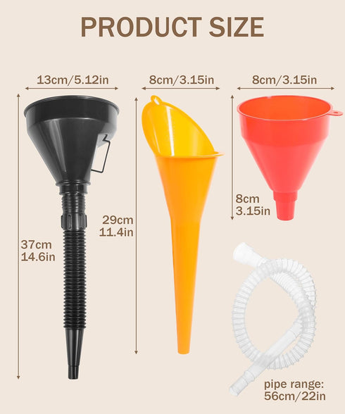3Pcs Funnels for Automotive Use,Car Accessories Oil Funnel,Oil Funnels Set,Wide Mouth Fuel Funnels,Long Neck Oil Funnels,Flexible Right Angle Funn...