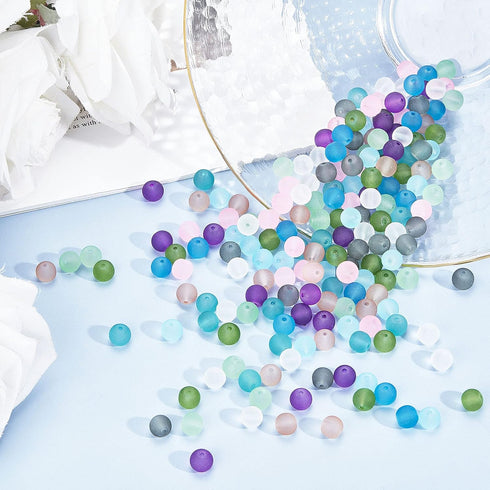 PH PandaHall 200pcs Frosted Glass Beads 10 Color 8mm Sea Glass Beads Spacers Matte Bead Ocean Blue Loose Bead for Friendship Bracelet Necklace Mot...