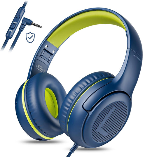 Kids Headphones for School Toddler Wired with Microphone Plug in Bulk Boys Headset Girls 3+ Year Old Blue Green shareport Phones Teen Volume Contr...