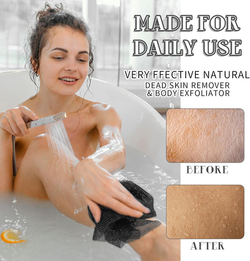 African Bath Sponge Long Net Exfoliating Shower Body Scrubber Flat Back Scrubber Foot Scalp Scrub Dead Skin Removal Skin Smoother for Men Women (B...