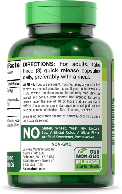 Nature's Truth Green Tea Extract Capsules | 1800mg | 120 Count | Standardized 45% EGCG | Non-GMO & Gluten Free Supplement...