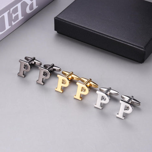 LOLIAS 3 Pairs Cufflinks For Men Personalized Initial Cuff Links Mens Letter CuffLinks for Casual to Formal with Gift Box Silver Black Gold Cuffli...