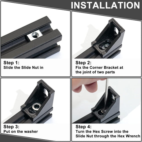 2020 Corner Bracket Kit,20pcs Corner Brackets 40pcs Hex Screws 40pcs Slide Nuts,40pcs Washers and 2pcs Hex Wrenchs for Slot 6mm 20s Aluminum Extru...