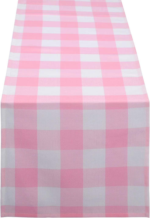 yuboo Pink Gingham Table Runner, Spring Pink and White Buffalo Check Plaid Table Cloth 72 Inches Long for Gingham Party Supplies, Rustic Farmhouse...