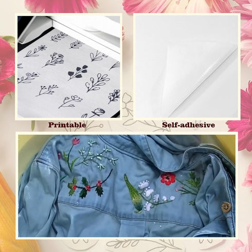 Karpoulra 6 Sheets 8.5"x11" Sticky Water Soluble Embroidery Stabilizer, Dissolvable Printable Self Adhesive Wash Away Stabilizer for Print or Draw...