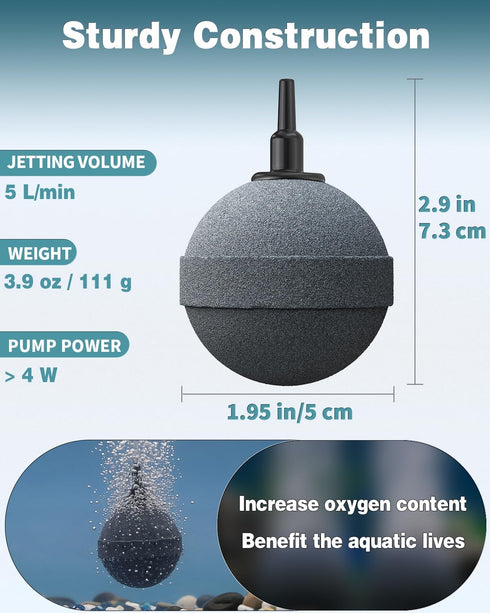 Pawfly Air Stone 2 Inch, Aquarium Air Stone Ball Bubbler Airstone Oxygen Diffuser for Pump Fish Tank Buckets Small Pond and DWC System, 2 Pack...
