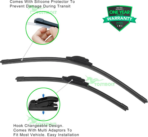 2pcs 21"+24" Universal Hook U/J Bracketless Curved Premium All-Season Front Windshield Wiper Blades Set of 2 Combo Pack New Factory Replacement AA...