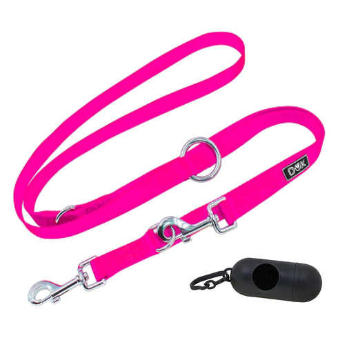 DDOXX Nylon Dog Leash, 3-Way Adjustable, 6.6 ft - for Dogs Large & Small - Double Dog Leash for Two Dogs/Cats/Puppies - Slip Leash/Training Leash ...