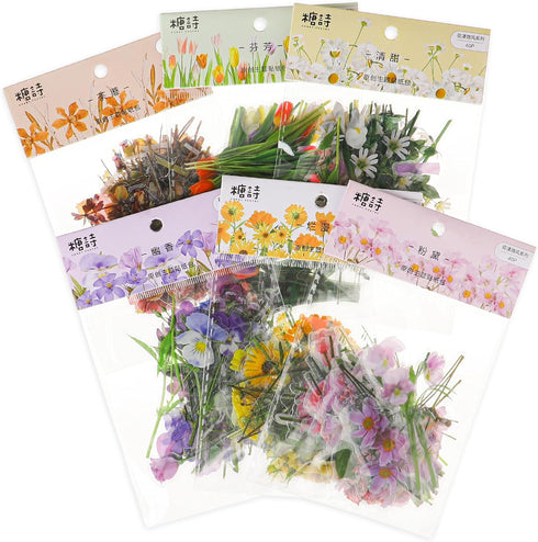 240 Pcs Plants Flowers Stickers, Botanical Stickers Set, Transparent Flower Stickers, Clear Pressed Wildflower Stickers Vintage Floral Botanical J...