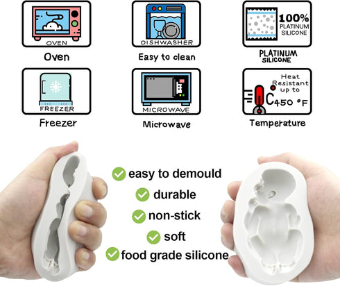 Large Size Newborn Sleeping Baby Mold Silicone Fondant Cake Decoration Cupcake Toppers for Baby Shower...