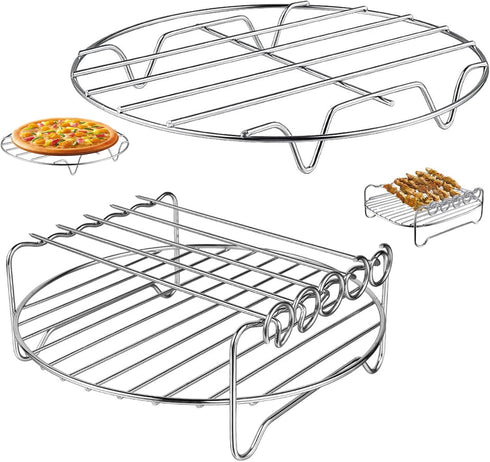 Air Fryer Rack for Air Fryer Oven, Set of 2 Multi-purpose Air Fryer Accessories Metal Double Layer Wire Rack with Skewer for Ninja, Power XL, Coso...
