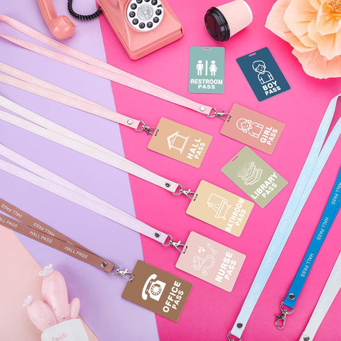 16 Pcs PVC Hall Pass Lanyards Unbreakable Hall Passes Writeable Hall Passes for Classrooms Bathroom Passes for Hall Bathroom Library Office Nurse ...