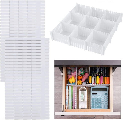 NiHome 8PCS Adjustable Drawer Divider Set, 12.6"x2.75" Flexible Plastic Drawer Organizer Grid for Socks, Underwear, Makeup, Stationary Storage, Ho...