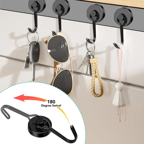 DIYMAG Black Magnetic Hooks, 80LBS Strong Magnetic Hooks heavy duty, Strong Magnet Hooks with Metal Hanger for Hanging Refrigerator Home Kitchen O...