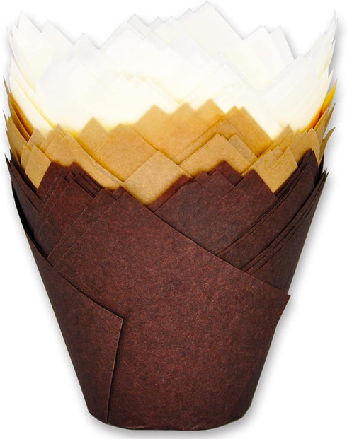 (JUMBO EXTRA LARGE size) Natural+Brown+White Tulip Baking Cups 2-1/4"(Base diameter) x 3-3/4"(Wall height) Greaseproof paper baking cupcake Muffin...