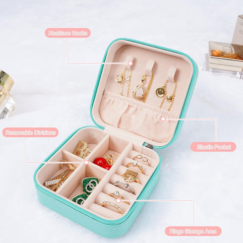Small Travel Jewelry Boxes, Portable Jewelry Organizer Display Storage boxes for earrings, rings, necklaces, jewelry boxes for women. (Blue 1pcs)....
