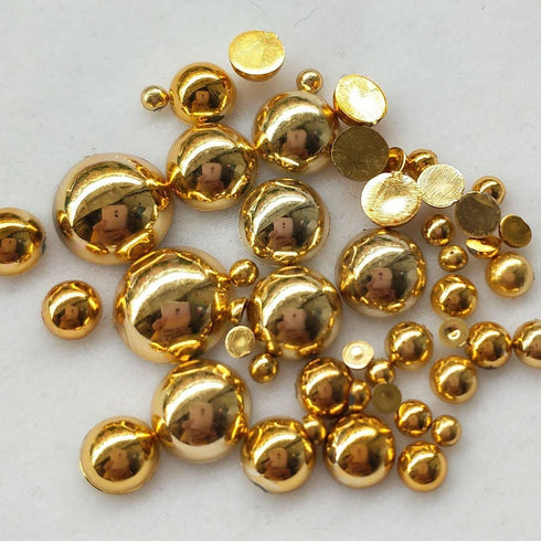Chenkou Craft 3000PCS 7 Sizes (2.5/3/4/5/6/8/10mm) 1 Box Gold Round Flatback Imitation Half Pearls Bead Loose Beads Gem (Gold Half Ball)...