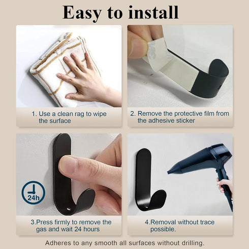 Adhesive Towel Hooks, 20 PCS Stainless Steel Self Adhesive Wall Hooks, Black Heavy Duty Shower Hook, Waterproof Oilproof Rustproof for Bathroom, K...