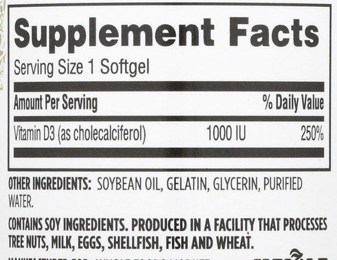 365 Everyday Value, Vitamin D3 1000 IU, Capsule, 250 ct...