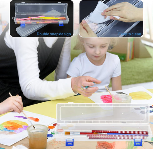 3 Pack Translucent Plastic Paint Brush Holder, Long Paint Brushes Watercolor Pens Pencils Drawing Tools Storage Box Container Case(13" x 2.8" x 1....