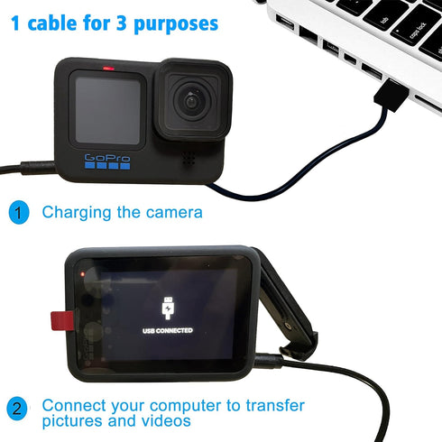 Suptig 2 Pack Charging Cable Compatible with Gopro hero12/11/10/9/8/7/6/5/hero Session gopro max Charging and Data Sync Cord(Black)...