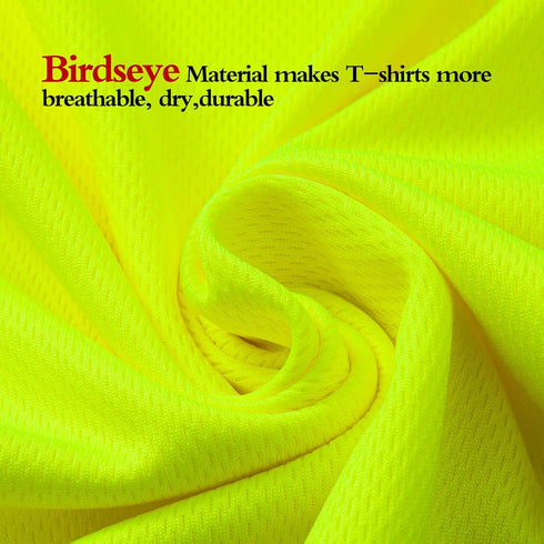 High Visibility Shirts Quick Dry Safety T Shirts with Reflective Strips and Pocket Short Sleeve Mesh Hi Vis Construction Work Class 2 Shirt for Me...