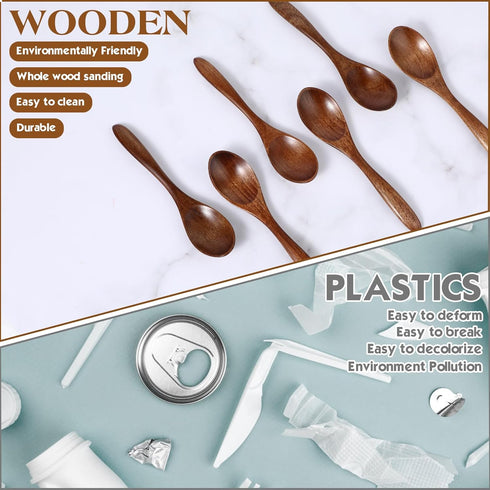 6Pcs Small Wooden Spoons, 5.5 Inches Wood Honey Spoons, Little Wooden Serving Table Spoons Utensils Set, Wooden Teaspoon for Cooking Soup Tea Coff...