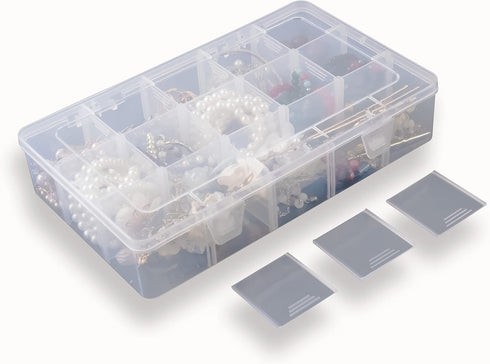 2 Pack Plastic Small Crafts Storage Boxes with Adjustable Dividers (15 Grid)...