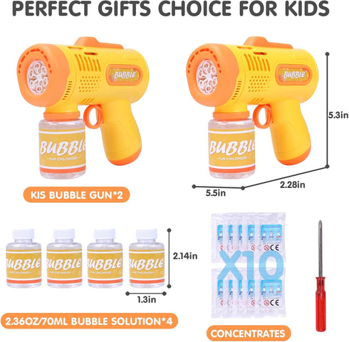 2 Bubble Machine Gun for Kids, Bubble Blower with 4 Bottles Refill Solution, Outdoor Toys Gifts for Toddlers 3-5 Bubble Maker Blaster Birthday, We...