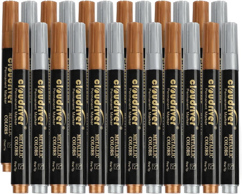 Metallic Permanent Markers, Gold and Silver Metallic Marker Pens, 24 Count, Fine and Chisel Point For Rock Painting, Black Paper, Card Making, Scr...