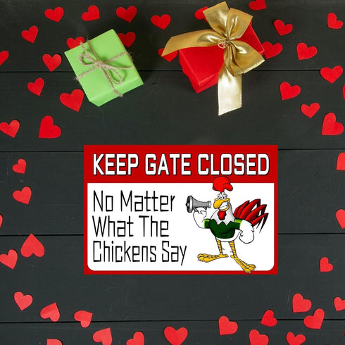 Chicken Sign, Metal Chicken Coop Tin Signs, Keep Gate Closed, Yard Sign Farm Garden Wall Decor Sign Plaque Outdoor for Home Fence 8 X 12 Inches...