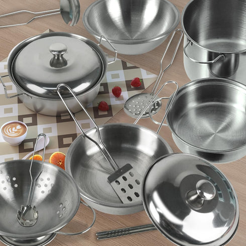 Mini Kids Stainless Steel Cookware Kitchen Cooking Toys Pretend Utensils with Cookware Play Pots and Pans Playset ,Cooking Utensils Pot Rack Organ...