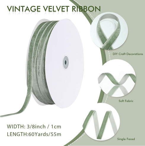 Chuangdi Wedding Velvet Ribbon Spool Vintage Velvet Ribbons Roll for Wedding Invitations Bridal Flower Bouquets Gifts Wrapping DIY Crafts(Dusty Gr...
