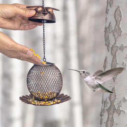Outdoor Garden Wild Bird Feeder Hanging Bird Feeders, Heavy Duty Copper Metal Mesh Wild Finch Bird Feeder for Outside with Hook for Garden Yard De...