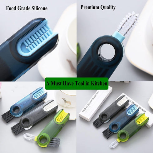 3 in 1 Cup Lid Cleaning Brush Set Multifunctional Bottle Brush Cleaner Tiny Bottle Cup Lid Brush Straw Cleaner Tools Mini Silicone Bottle Cup-Hold...