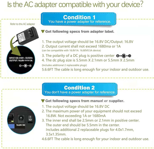 16.8V AC DC Power Supply Adapter Replacement for LifePro Sonic, Sonic Mini, Sonic Pro,Fusion X, Sonic Pro, Youdgee H1 Mini, Mebak 3, DamKee DK-01 ...