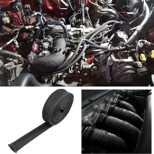 Fiberglass Hose Heat Shield Sleeve Spark Plug Wire Heat Protector Boots Auto Hose Roll 2500 Degree for Car&Auto Wire Loom Brake Line Cable (Black ...