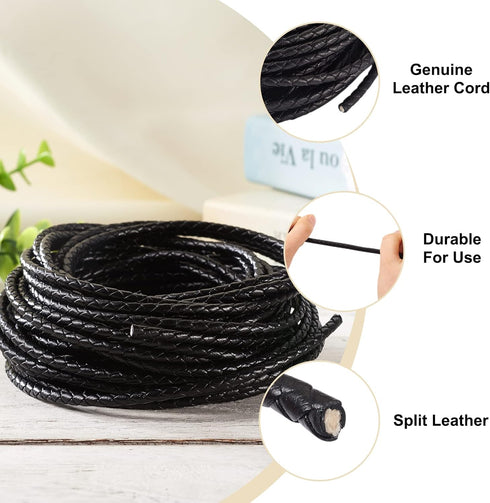 Pandahall 10.93 Yards Round Braided Genuine 4mm Boho Leather Cord Leather Strip Cord Braiding String for Bracelet Necklace Beading Jewelry DIY Cra...