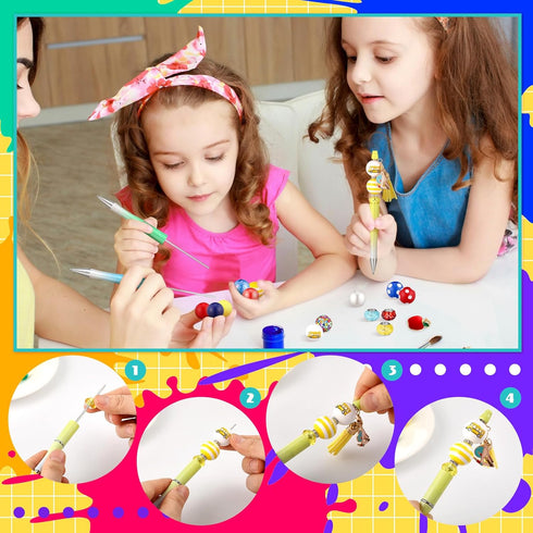 MotiMind 113 Pcs Welcome Back to School Beadable Pen for Kids Teacher Beadable Pens First Day of School Pens Classroom Gifts Making Kit Beaded Bal...