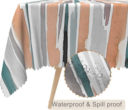60x102inches Modern Rectangle Tablecloth Teal Orange Grey Abstract Painting Aesthetic Stripe Table Cloth Washable and Reusable Fabric Table Cover ...