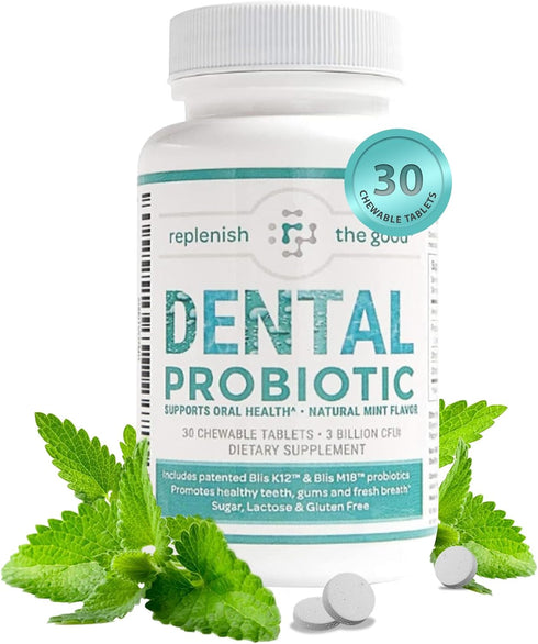 Dental Probiotic, 30 Sugar Free Chewable Tablets, Mint Flavor - Vegan Supplements w/BLIS K12 & M18 - Boosts Oral Health - Fights Bad Breath (Halit...