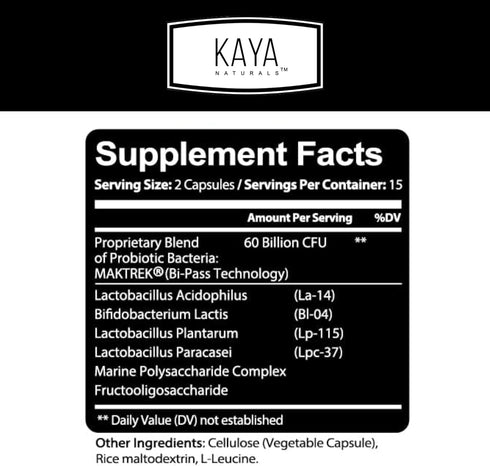 Kaya Naturals Probiotic 60 Billion CFU | Probiotics for Women, Probiotics for Men and Adults, Natural | Gut Health & Immune Support Supplement | P...