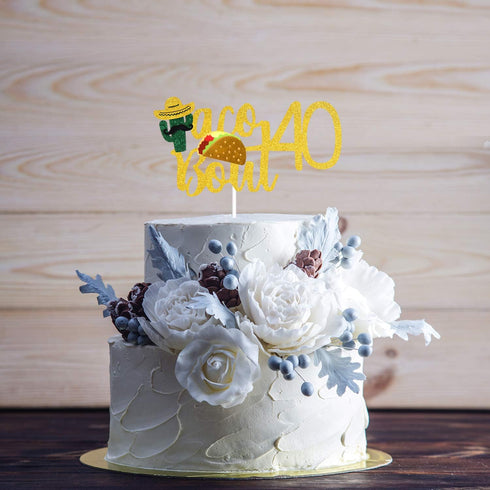 Taco Bout 40 Birthday Cake Topper - Fiesta 40th Birthday Party Glitter Taco Cactus Cake Supplies - Fabulous Forty - Mexican Summer Fiesta Party De...
