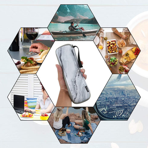 CM Reusable Portable Travel Tableware Carrying Bag Storage Case Cutlery Flatware Organziers for Straw Spoon Fork Chopsticks Utensil Holder (Marble...