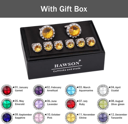 HAWSON Birthstone Tuxedo Studs and Cufflinks Set for Men's Suit Tuxedo Formal Dress Shirt Wedding Business Party Accessories...