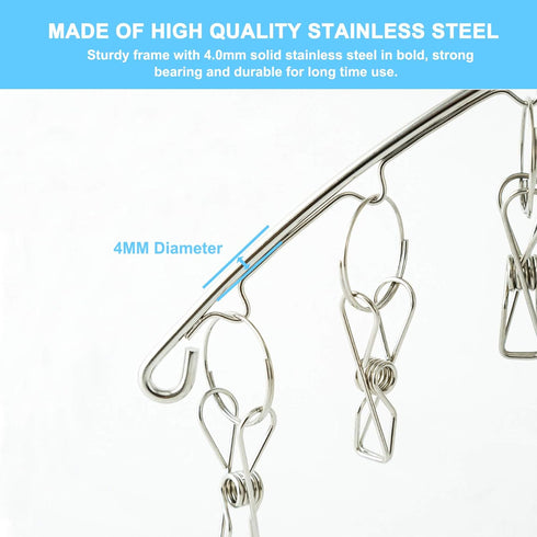 Clothes Hanger with 10 Clips Laundry Drying Rack 6 Pack, Clothes Drying Rack Stainless Steel Sock Hangers Windproof Clip and Drip Hanger for Dryin...