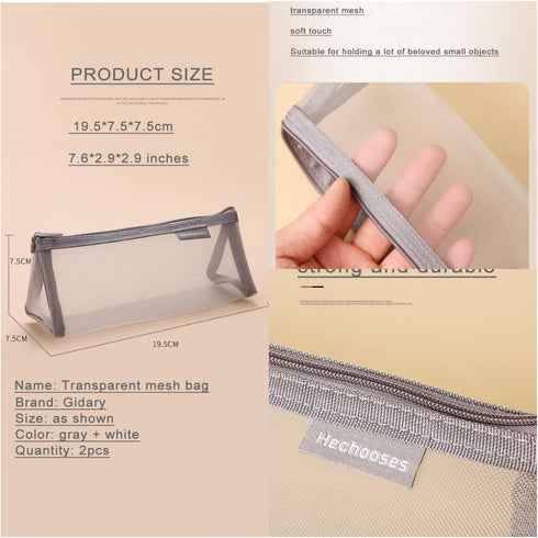Mesh Cosmetic Bag Portable Clear Makeup Bags Mesh Zipper Pouch for Home Office Travel Accessories Organizer (2PCS White & Grey)...