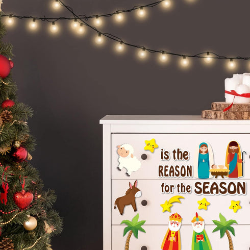 78Pcs Christmas Nativity Cutouts Bulletin Board Decoration Set Jesus Birth Cutouts Bulletin Board Classroom School Decoration Star of David Wise M...